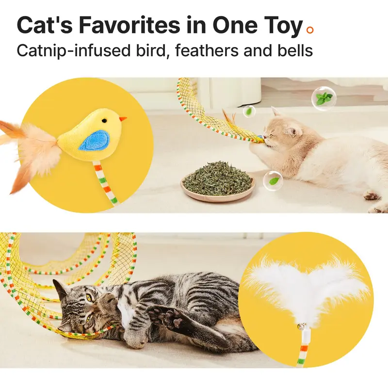 Potaroma Spiral Tunnel Cat Toy, Cat Self Play Spiral Kitten Collapsible Spring Tunnel Toy for Indoor Cats with Feather and Bell, 20 Inches Unfolded