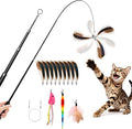 Carbon Fiber Cat Wand Toy – Lightweight, Retractable Feather Teaser Stick with 9 Detachable Feathers, Bells & Multi-Attachment Kit for Indoor Kittens – Durable, Interactive Fun