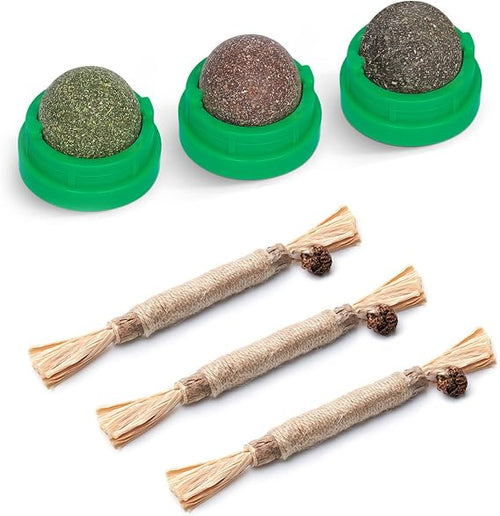 3 Catnip Balls and 3 Silvervine Sticks Cat Toys Bundle