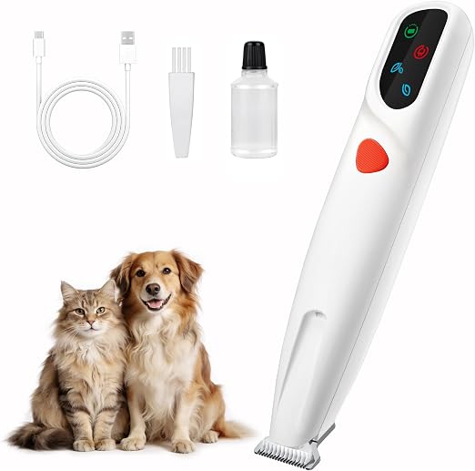 Pet Grooming Trimmer, Electric Water-Resistant Dog & Cat Precision Hair Shaver Kit for Paws Eyes Ears Face Body Area – 18mm Ceramic Blade, LED Light, Two-Speed Control, USB Rechargeable
