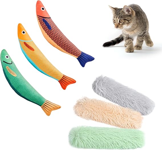 3 Pack Cat Pillows Catnip Toys and 3 Pack Saury Fish