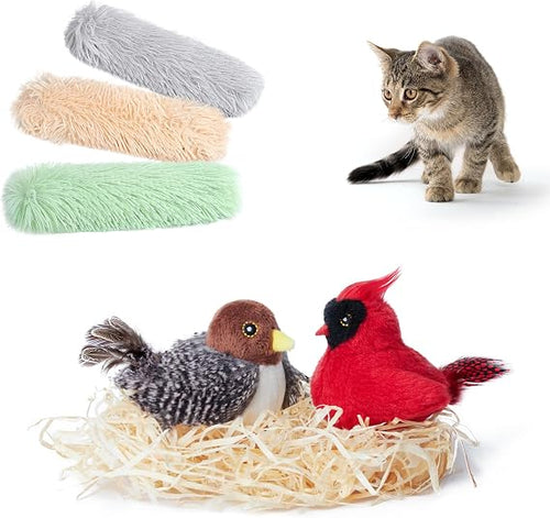 3 Pack Cat Pillows Catnip Toys and 2 Pcs Chirping Birds